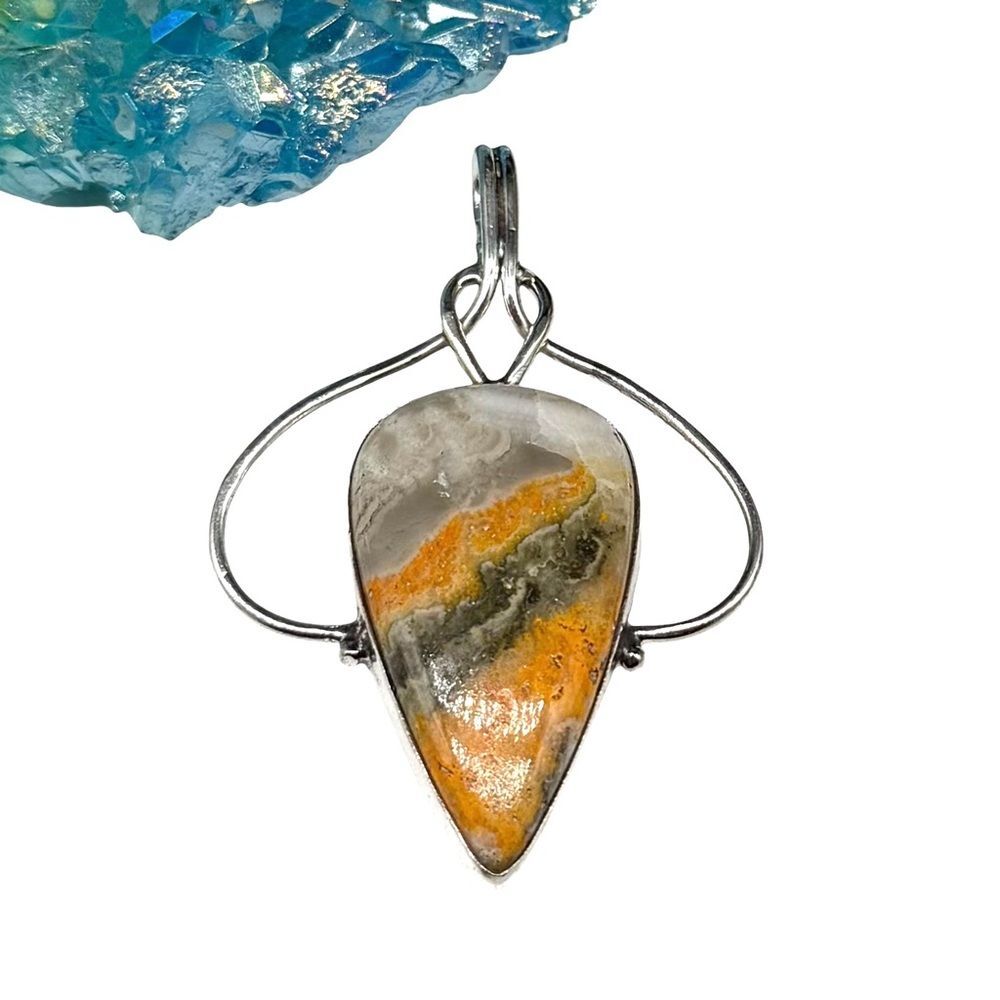 Bumblebee Jasper Necklace Pendant Solid 925 Sterling Silver Chunky Stone